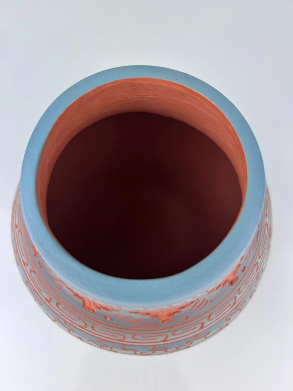 Navajo Pottery Vase Terracotta Red Clay Etched Blue Orange Teal 6